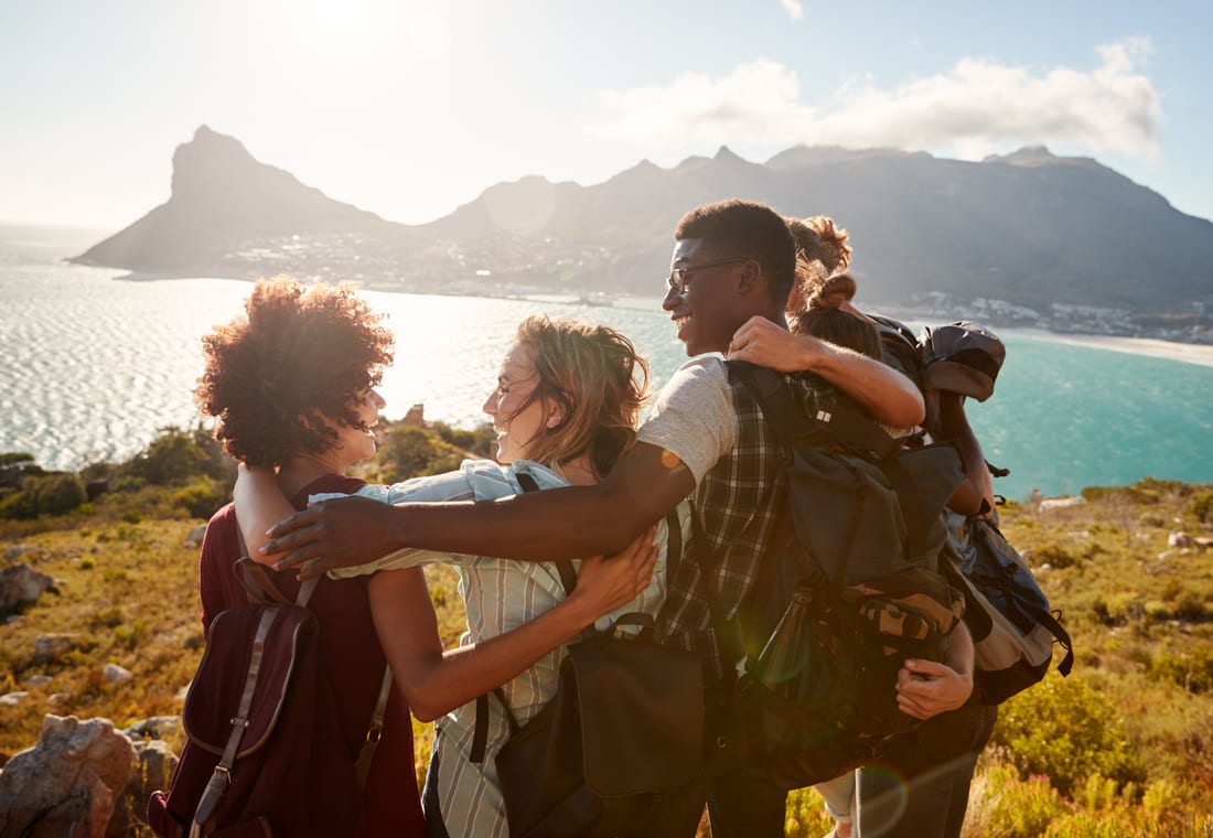 Travelers setting out together on an outdoor adventure